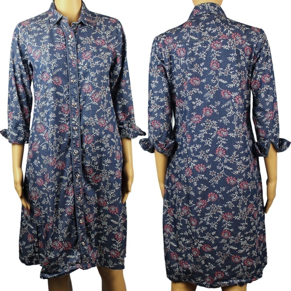Dang D-nin Korea Design Women's Floral Silky Soft Button Front‎ Shirt Dress